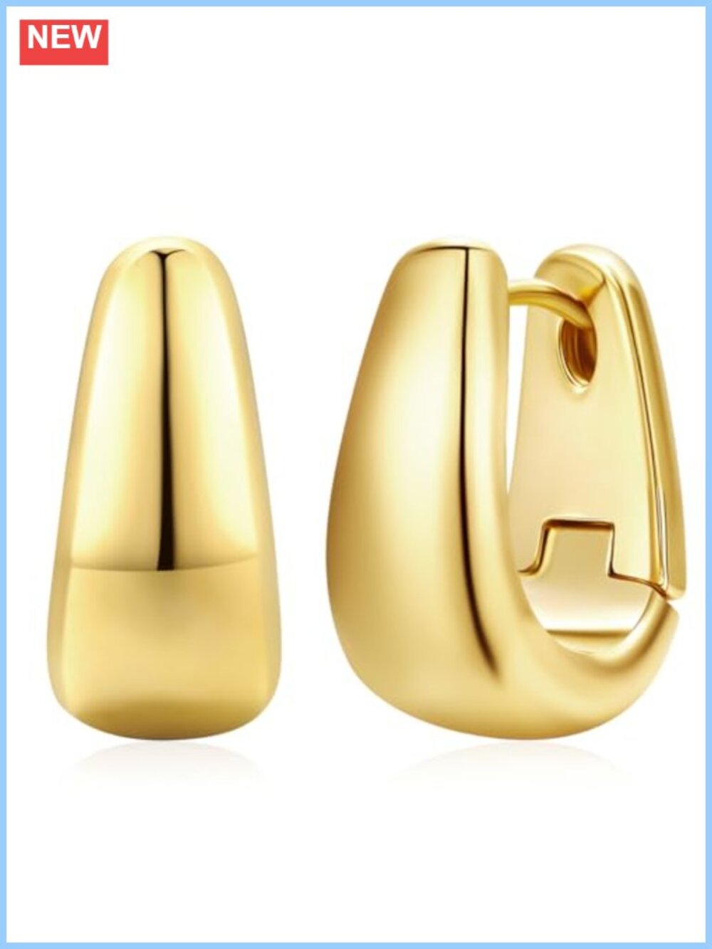 Chunky Oval Hoop Earrings 14k Gold Plated 925 Sterling Silver Post